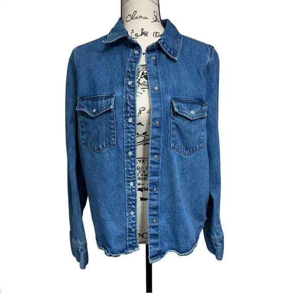 H&M Denim Pearl Snap Shirt Jacket, Small - Picture 2 of 11